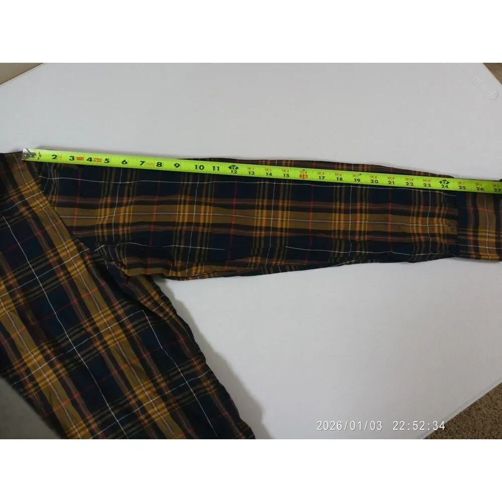 Banana Republic XL Tall Slim Fit Plaid Shirt Navy Gold Untucked Cotton Men's